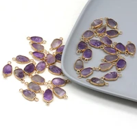 10pcs natural stones amethyst oval connector pendant for jewelry making diy necklace earring accessories charms gift