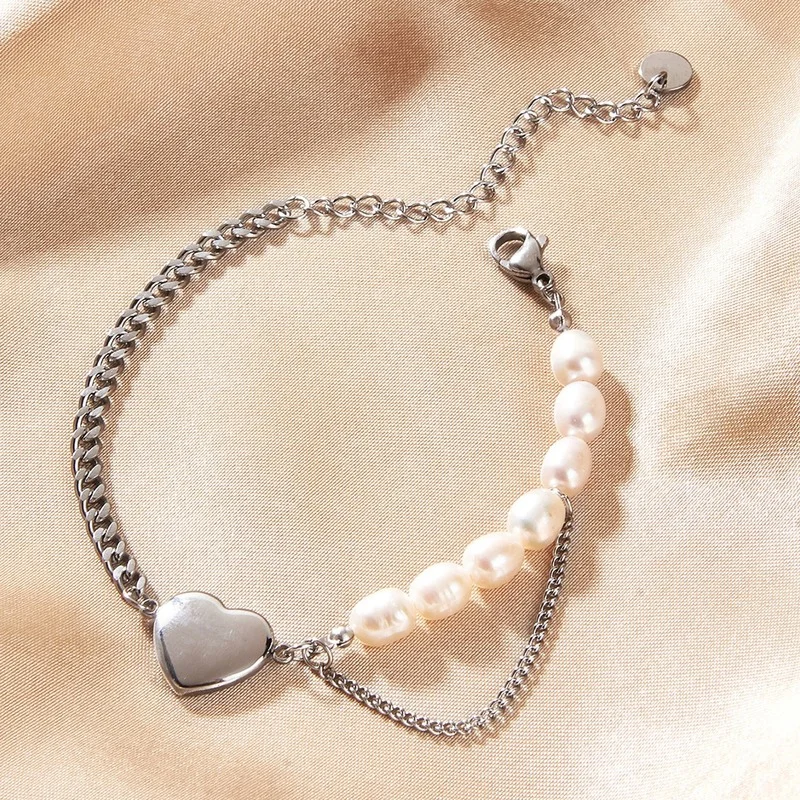 

European and American Ladies Bracelet Personality Natural Freshwater Pearl Stainless Steel Bracelet French Titanium Steel Pearl