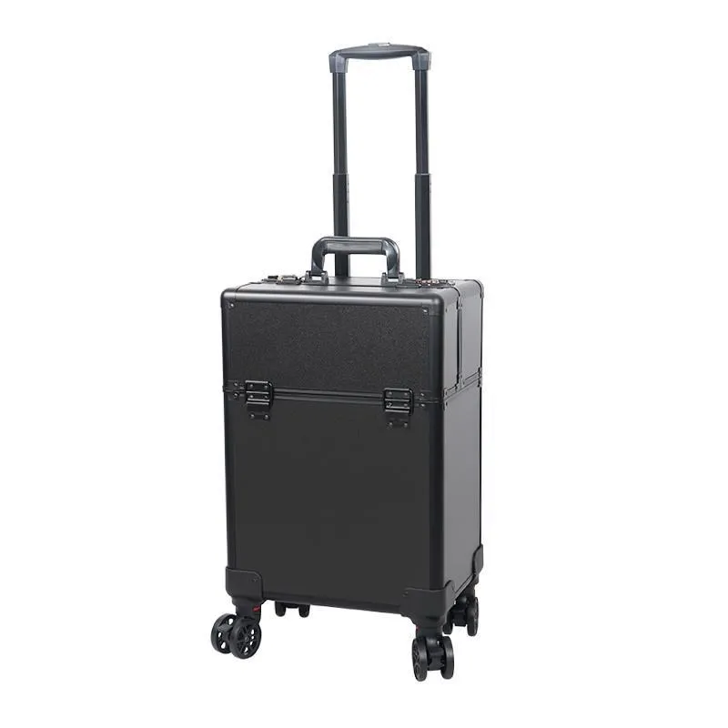 

New high-end Aluminum Cosmetic Case Beauty Case Trolley Cosmetic With Lamp Large Capacity Multi-layer pu makeup box
