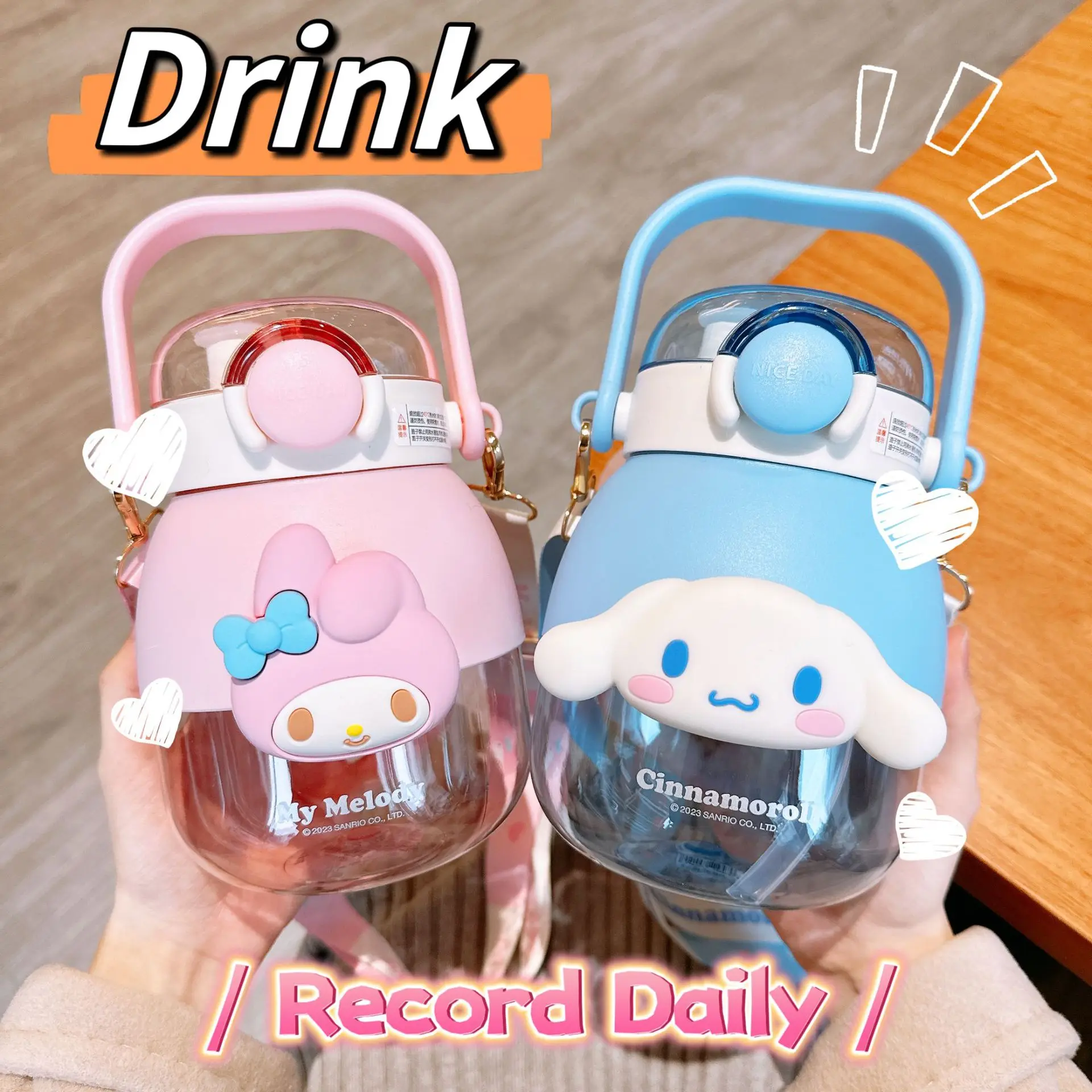 

1000ML Sanrio Cinnamoroll Kuromi Large Capacity Cup Portable Student Double Drink Tritan Plastic Straw Cup Girls Gift