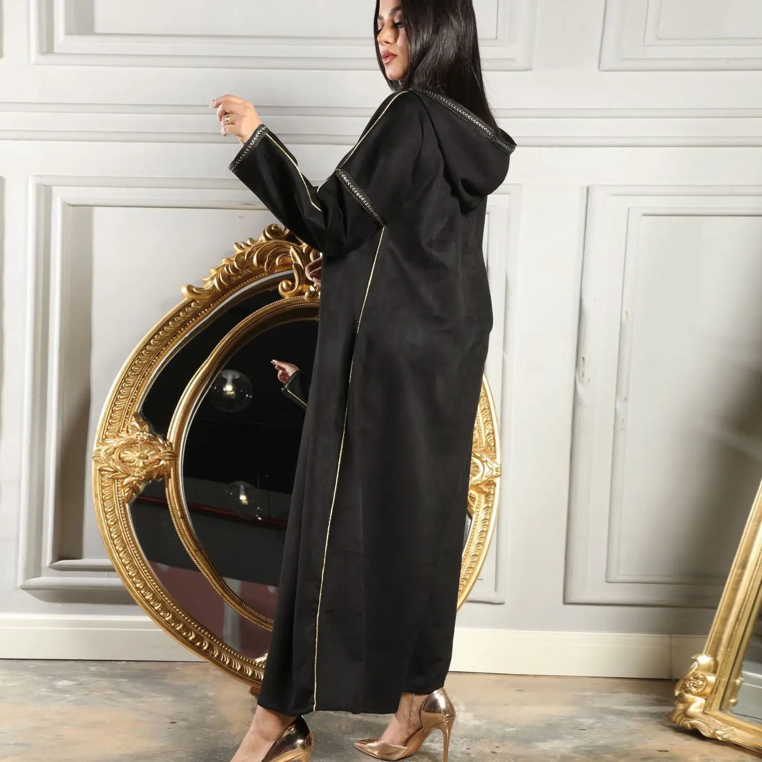 Рамадан марокканский кафтан черная замша искусственная Дубай 2022 мусульманское