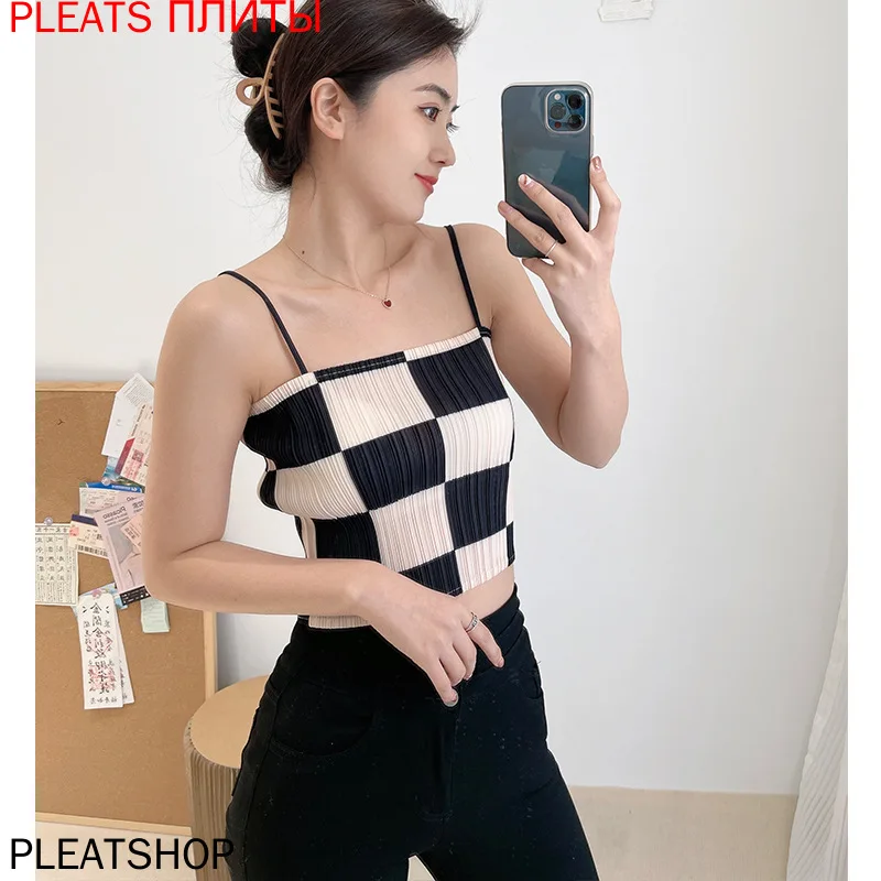 Плиссированный Топ Miyake для женщин новый клетчатый жилет женская верхняя одежда