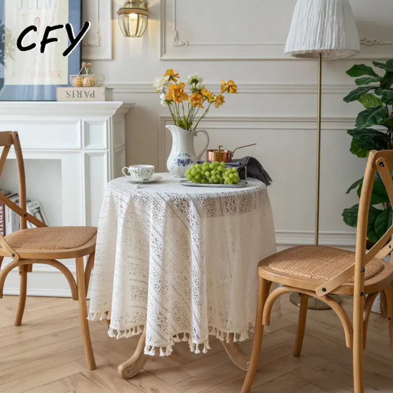 

Хлопковая американская однотонная пасторальная круглая скатерть крючком, круглая скатерть для журнального столика, защитная круглая скат...