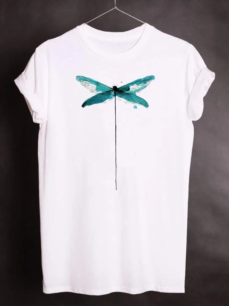 

Women Clothing Print T Shirt Short Sleeve Clothes Summer Watercolor Dragonfly Fashion Graphic T-shirt Kawaii Basic Tee Top