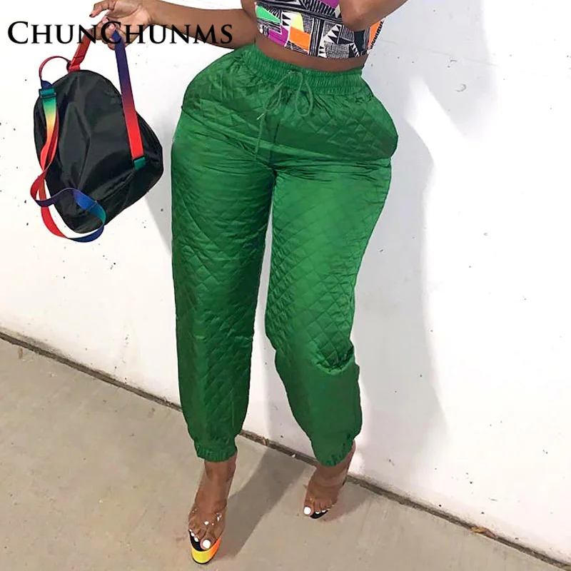 

Зимние теплые пуховые брюки с хлопковой подкладкой, длинные брюки со шнуровкой и высокой талией, повседневные женские уличные Капри-карандаш