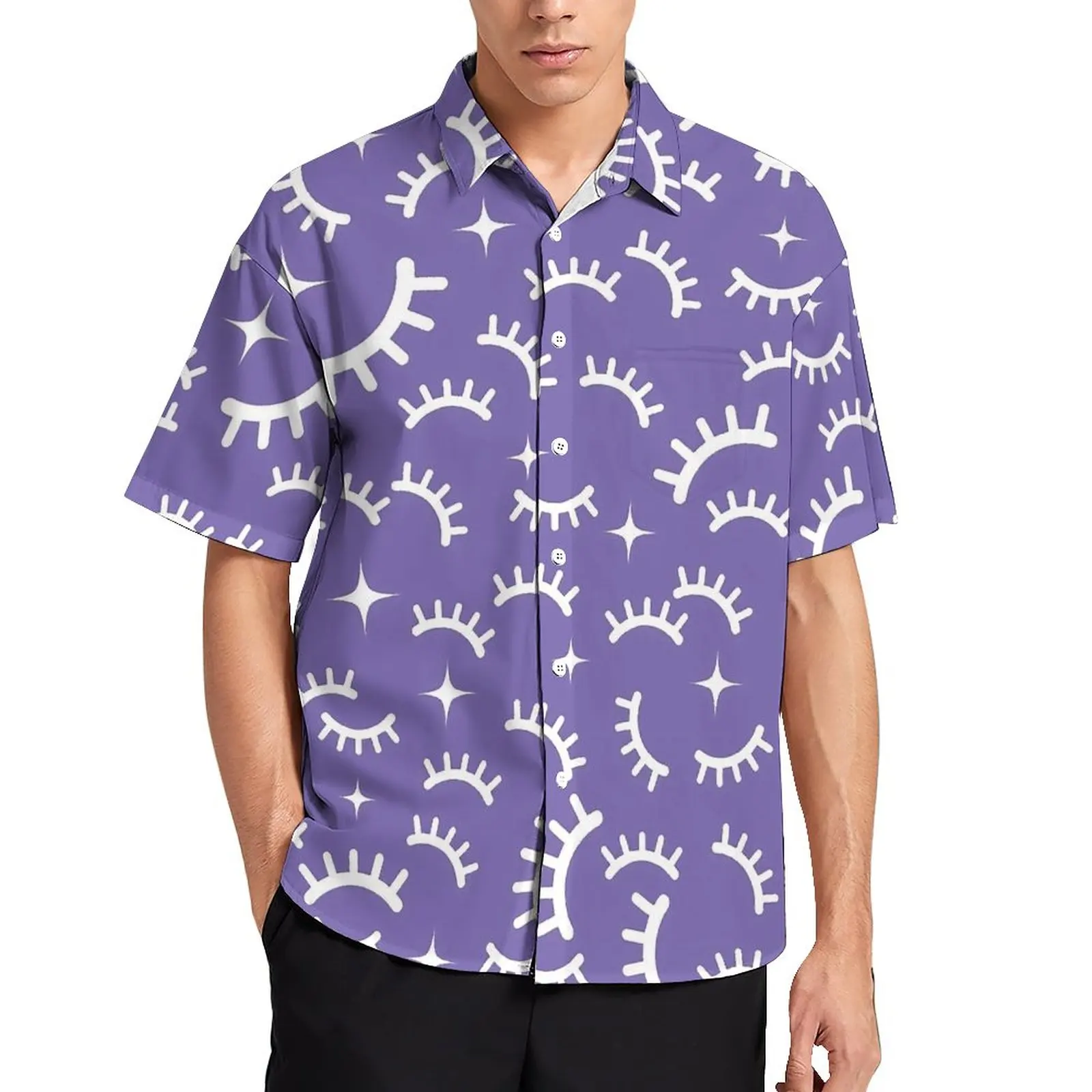 

Eyelashes Print Casual Shirts White Closed Eyes Beach Shirt Hawaii Novelty Blouses Man Graphic Plus Size 3XL 4XL