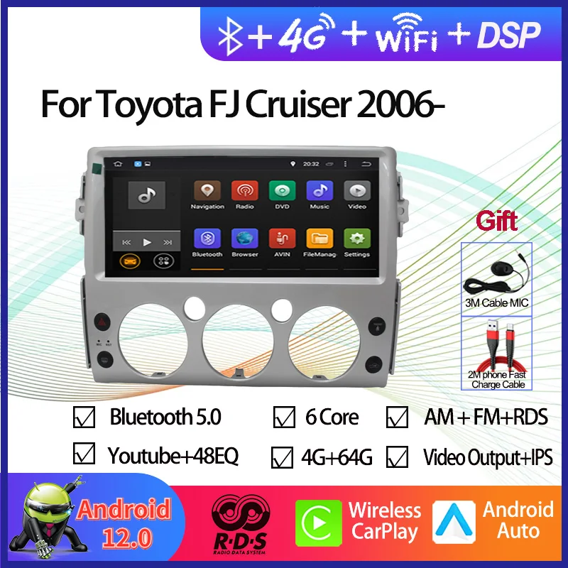 

12.3" Android 12 Car GPS Navigation For Toyota FJ Cruiser 2006- Auto Radio Multimedia Player Support Backup Camera