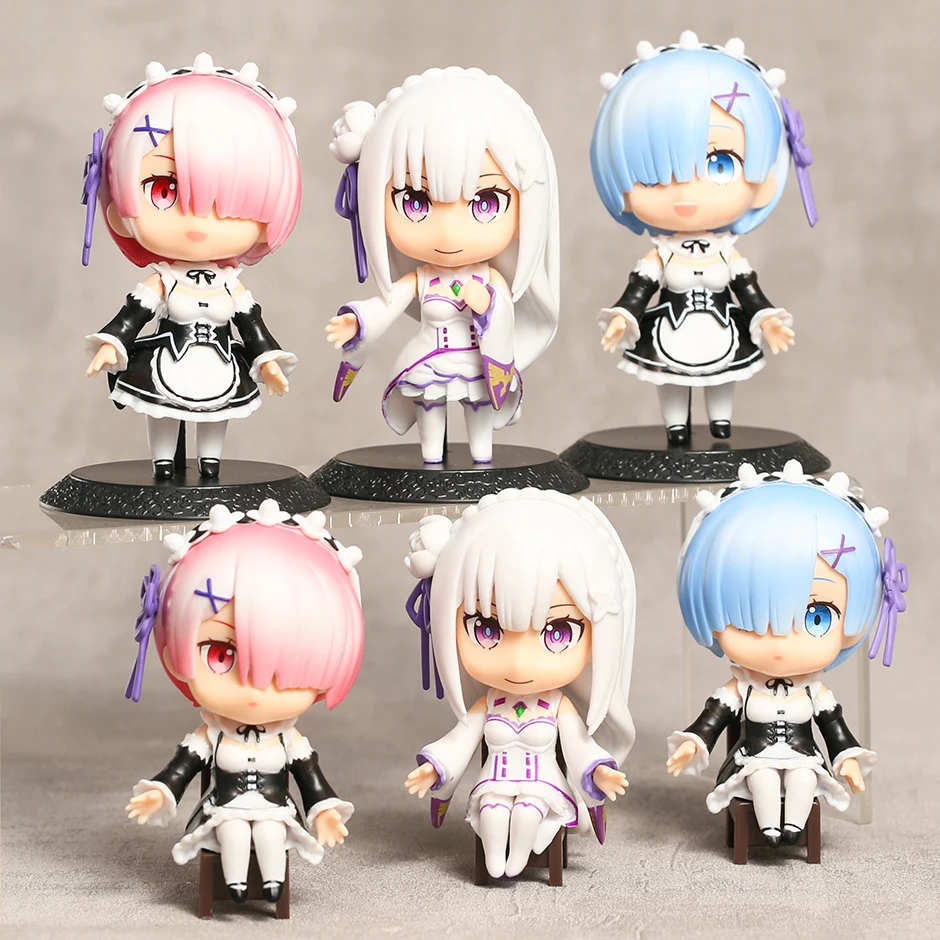 Re:ZERO Starting Life In Another World Emilia Rem Ram Q Ver PVC Figures Anime Character Model Toys Gift 6pcs/set