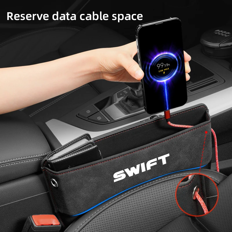 

Органайзер для зазора на сиденье автомобиля, Боковая Сумка на сиденье, запасное отверстие для зарядного кабеля для Suzuki Swift, универсальный контейнер для хранения на сиденье автомобиля, аксессуары