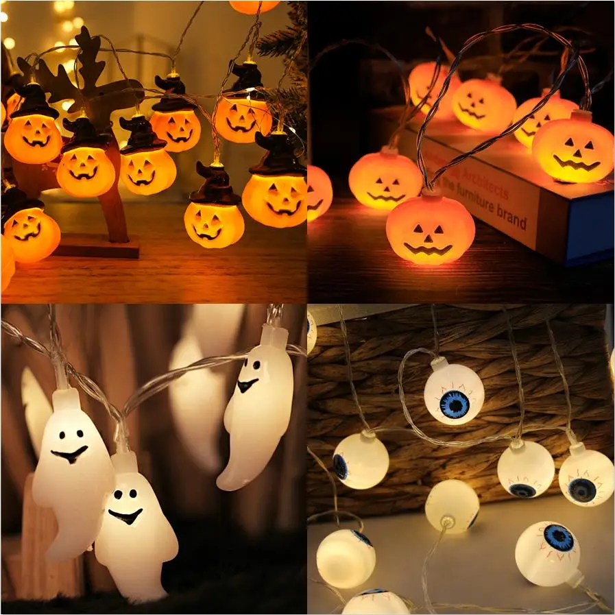 1.5M Halloween LED String Lights Horror Luminous Pumpkin Ghost Lights for Festival Home Bar Halloween Party Decoration Supplies