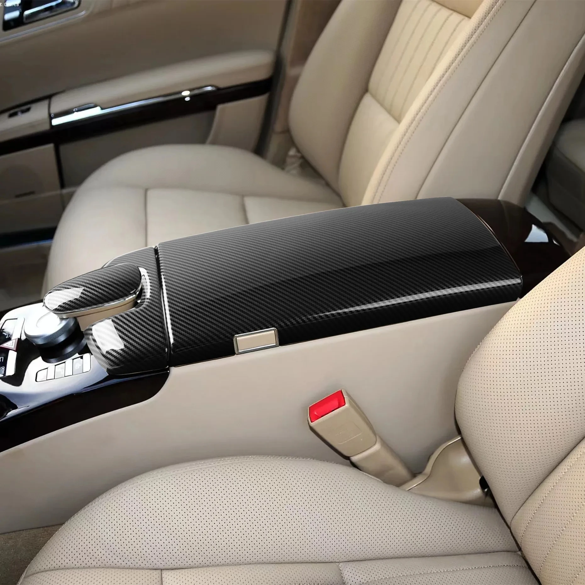 Фото Центральная консоль из углеродного волокна для Mercedes Benz S Class W221 2007-12, подлокотник для планировки, панель, отделка, наклейка, аксессуары №5