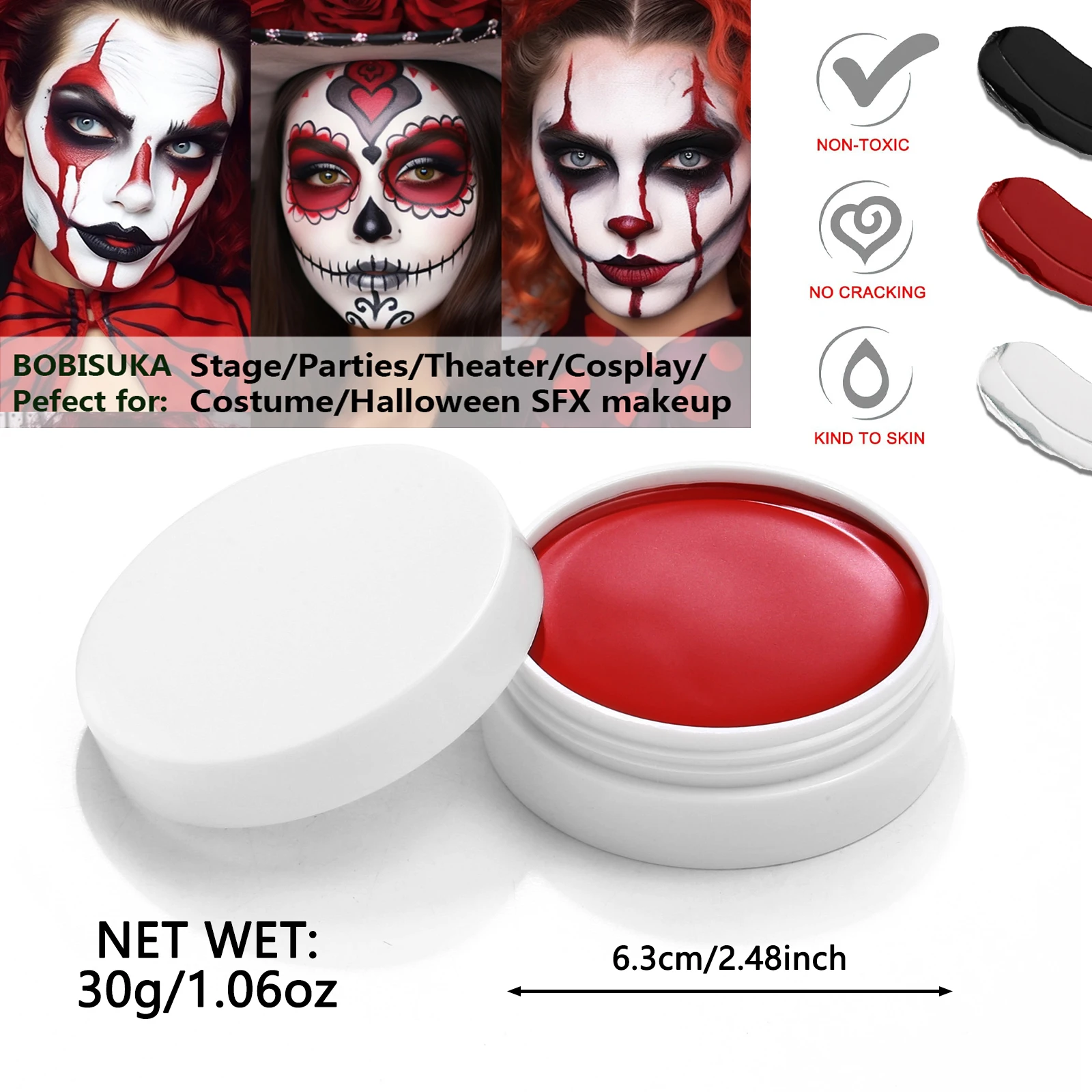 Набор Красок Для Тела На Хэллоуин - Черный Белый Красный Макияж Клоуна Костюм