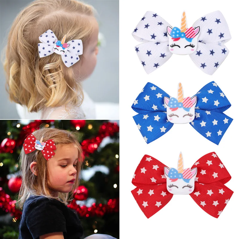 

Заколки для волос Детские в горошек, с единорогом, лента-флаг, бант для волос, бутик