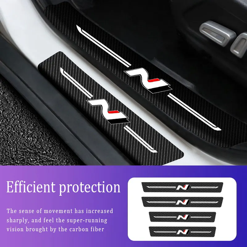 

4Pcs Car Stickers Car Threshold For Hyundai N Logo Anti Scratch Door Sill Protector ​Protection Carbon Fiber Car Accessories