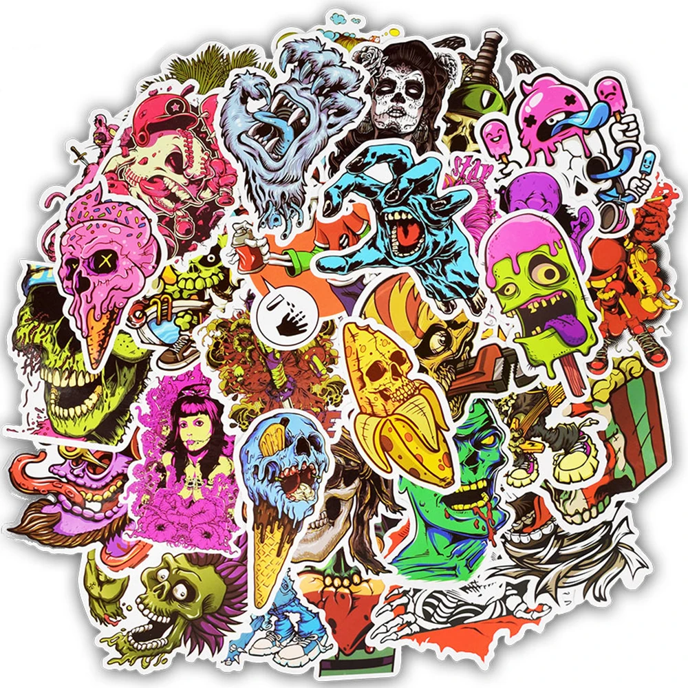 

10/30/50PCS Cool Cartoon Horror Skull Halloween Graffiti Sticker Car Guitar Fridge Luggage Skateboard Waterproof Sticker Decals