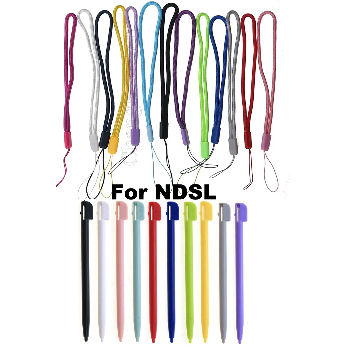 2 in 1 10colors Multi-Color Plastic Touch Screen Pen Stylus Portable Pen Pencil Touchpen Set for NDSL DS LITE w/ Hand Strap