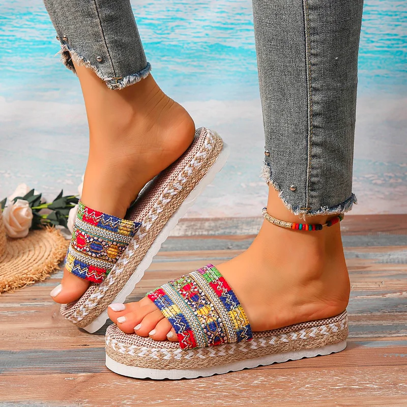 

Women's Slippers 2023 Summer New Fashion Platform Open Toed Beach Shoes for Women Casual Bohemian Ladies Slippers Zapatos Mujer