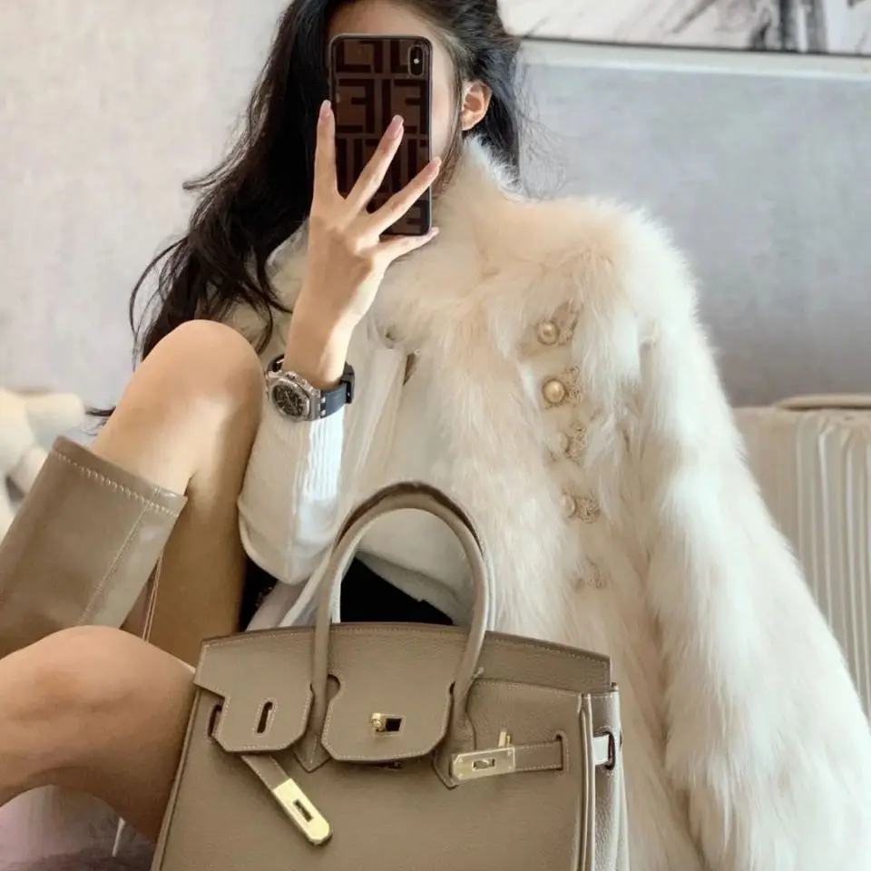 British Style Autumn and Winter Women's Fox Fur Fur Loose Faux Fur Coat Warm Jacket Coat Women