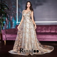 exquisite sequins appliques tulle evening dresses tank v neck backless court train party robe de ball stretch customised
