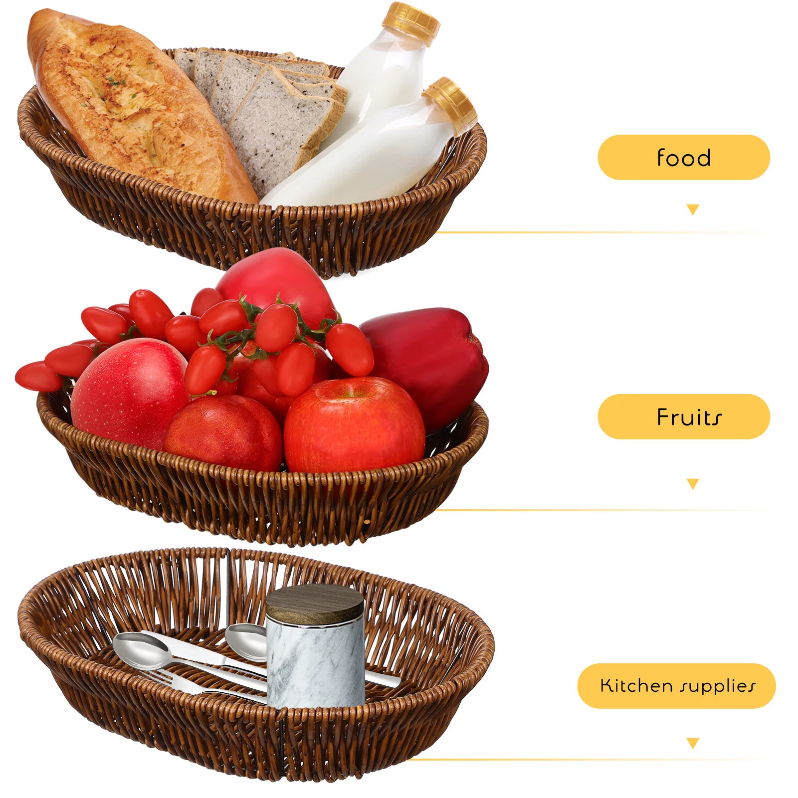 

Woven Storage Baskets Bread Rolls Baskets Woven Storage Serving Decorative Rattan Kitchen Counter Containers Fruit
