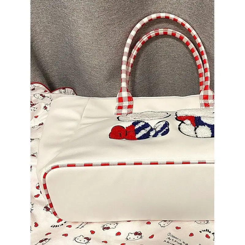 Sanrio Purse Anime Backpack Embroidered Hello Kitty Bag Tote Bag Cute Sweet Girl Student Party Large Capacity Shoulder Handbag