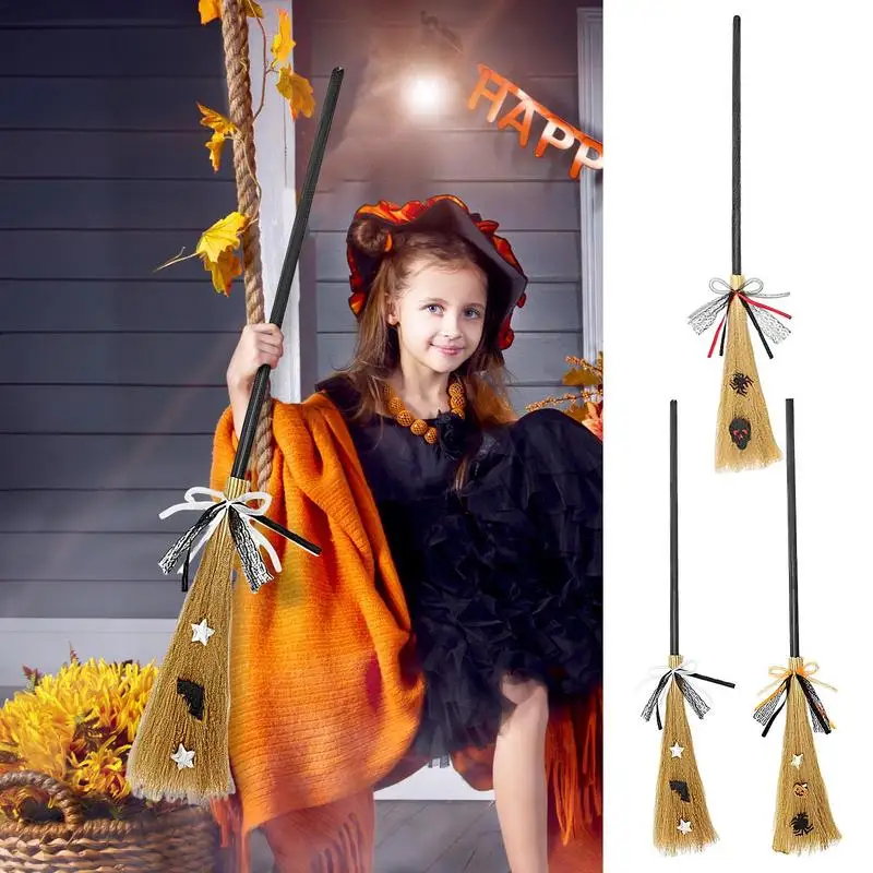 

Witches Broom 1pcs Mini Witch Straw Brooms DIY Hanging Ornaments Halloween Broom Door Scary Girl For Party Holiday DIY Supplies