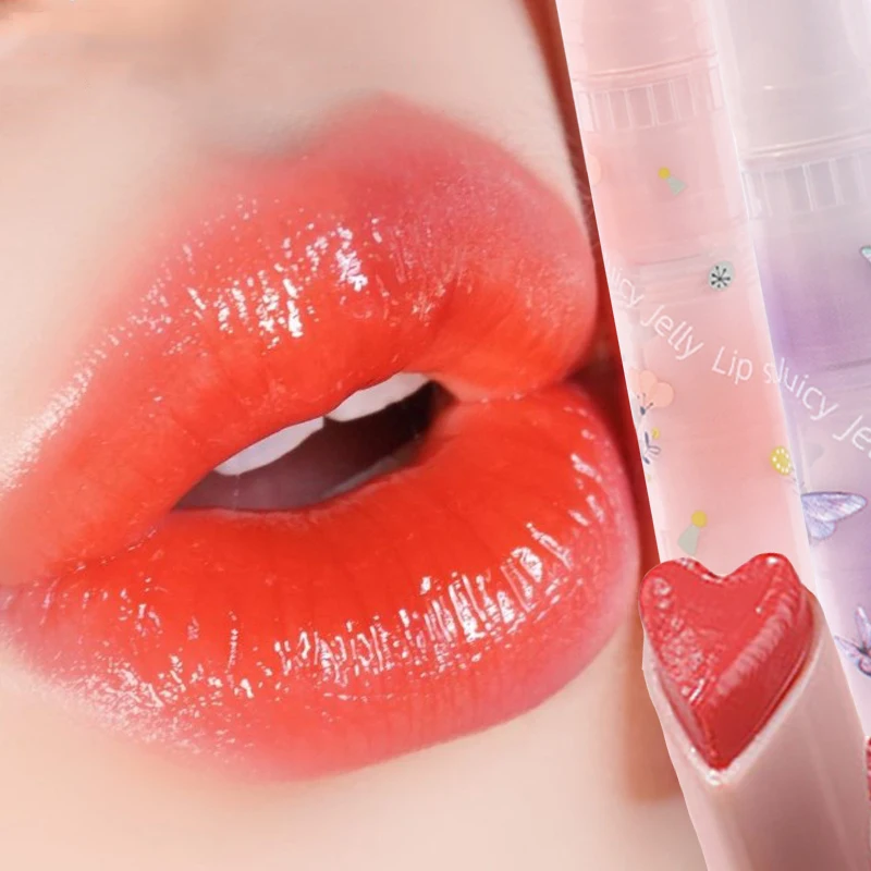 

Heart Love Lip Glaze Clear Jelly Mirror Lipstick Long Lasting Moisturizing Waterproof Non-stick Cup Transparent Lip Gloss Makeup