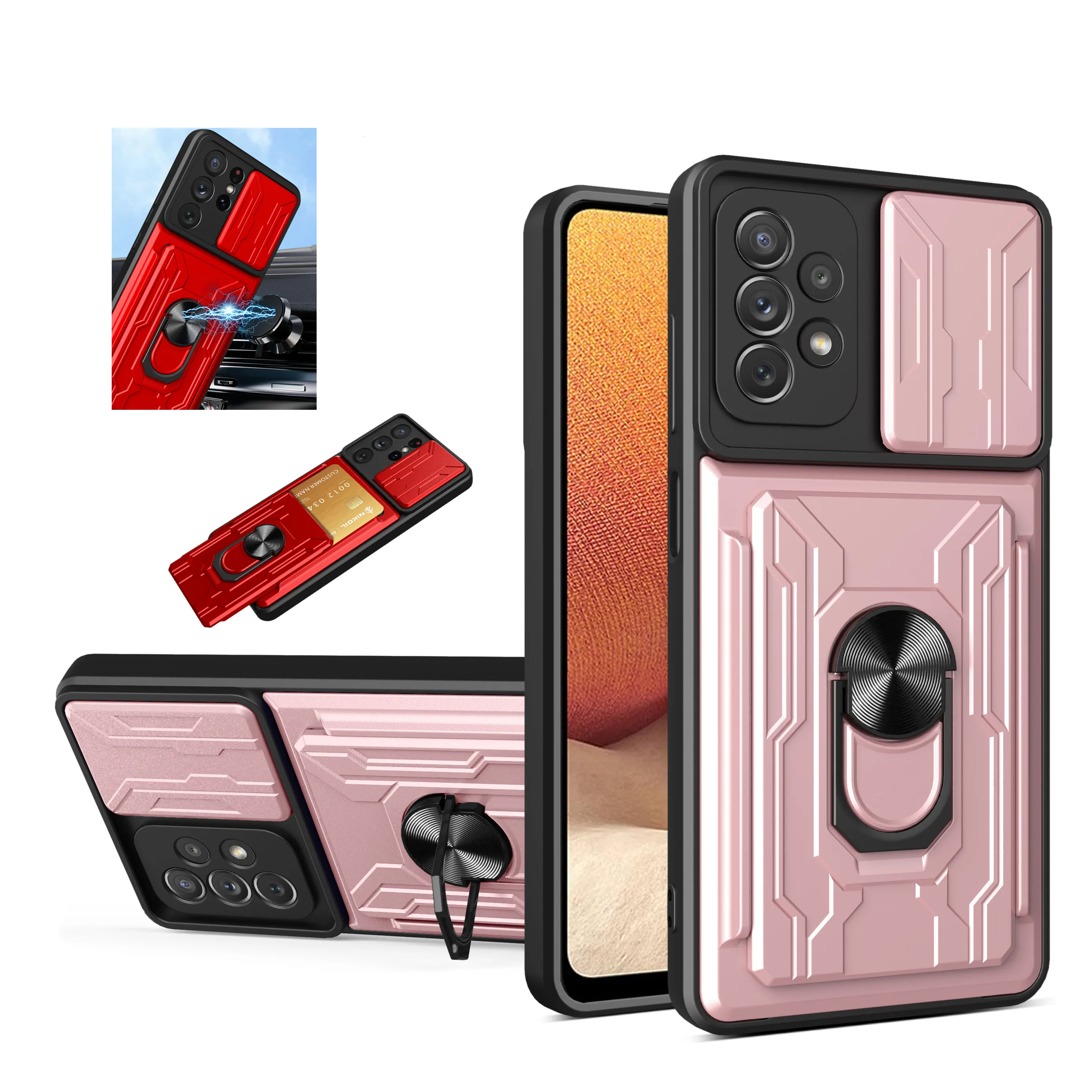 

S22 Ultra Shockproof Armor Case for Galaxy S21 Plus S20FE A33 A52 A22 A12 A72 5G A51 A71 Detachable Card Ring Push Window Cover