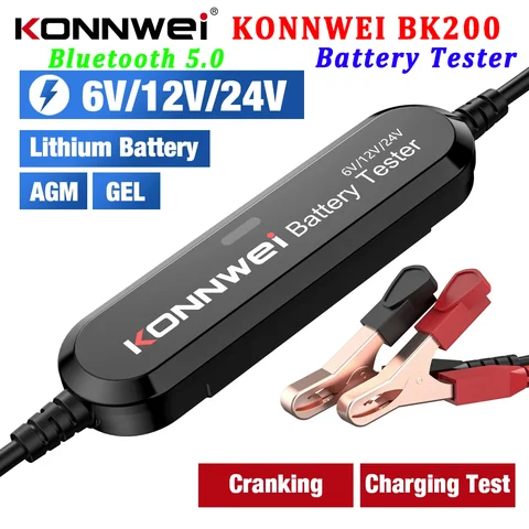 Тестер аккумулятора KONNWEI BK200, 6 в, 12 В, 24 В, Bluetooth 5,0