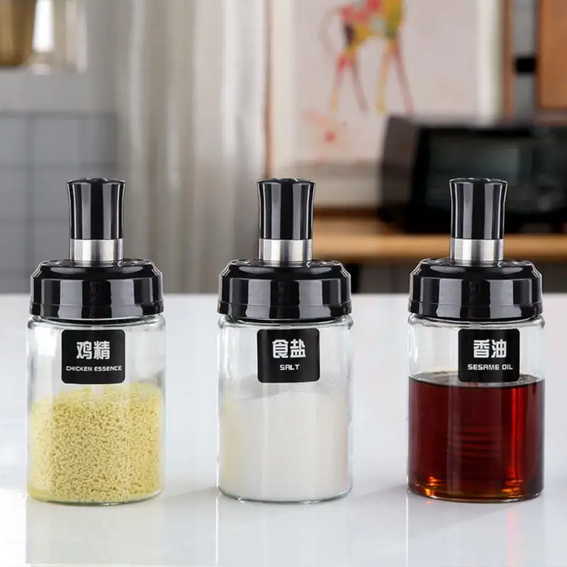 

Spoon Cover Spice Containers Salt Sugar Pepper Oliver Oil Storage Spice Organizer Jar Transparent 250ml Food Storage Hot Newest