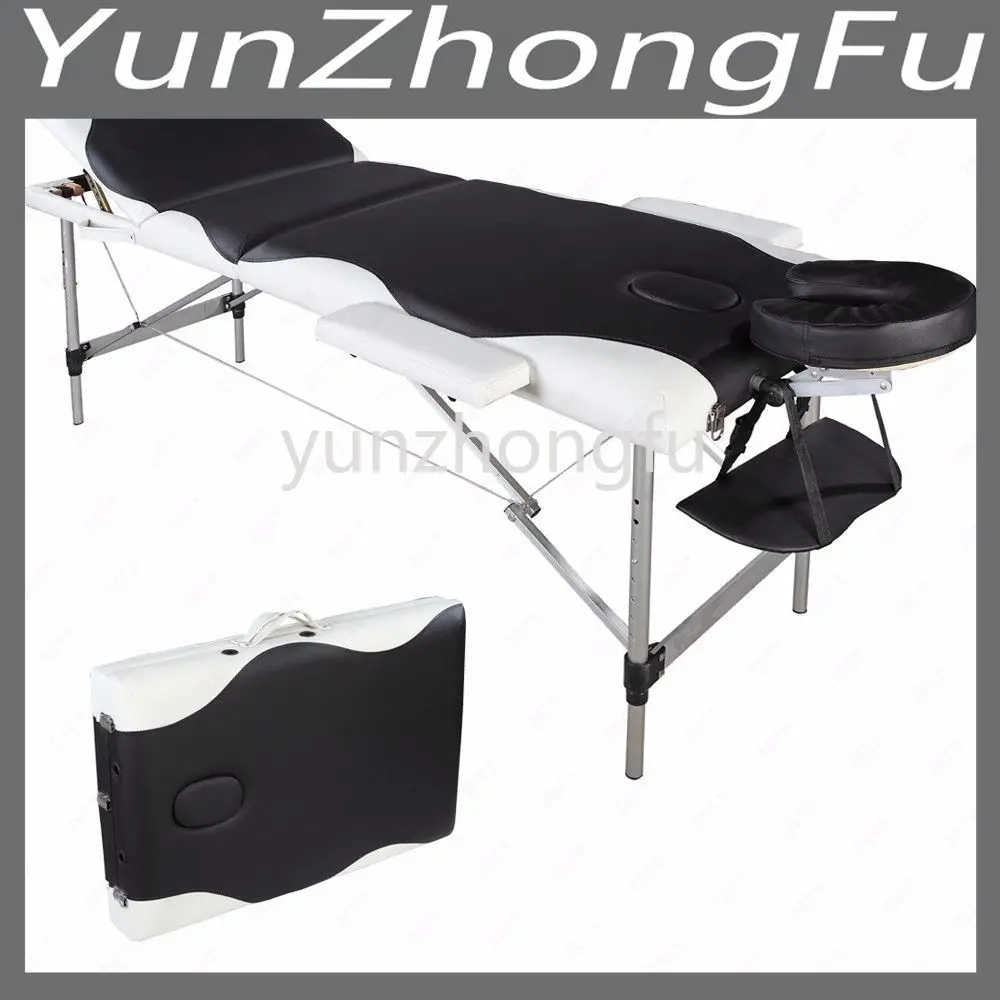 

185x60x81 см 3-секционная складная кровать для красоты складной алюминиевый стол для спа бодибилдинга массажный стол черный с белым краем