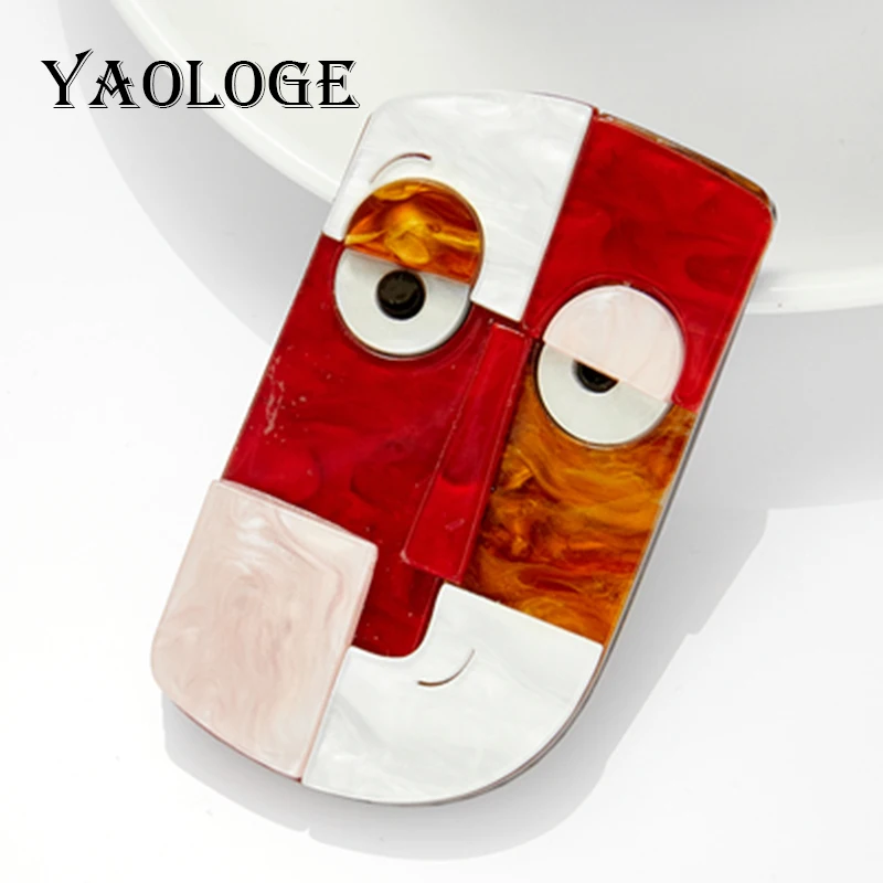 

YAOLOGE Acrylic Material Women's Brooch New Arrival Funny Face Shape Women Pins Brooch Girls Jewelry on Hat Bag Clothes
