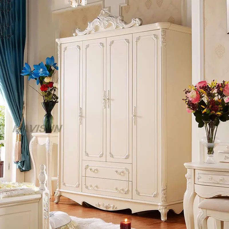 American Simple Wardrobe White Garden Assembly Four Or Five Door Cloakroom Wardrobe Modern Bedroom Carved Large Storage Cabinet