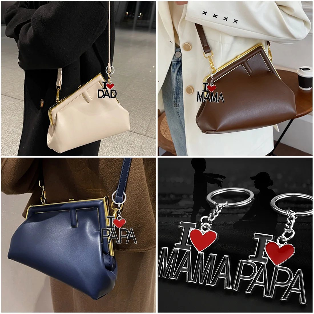 

I Love Mom/Dad Keychain Thanksgiving Day Small Gift Car Bag Keyring Pendant Accessories Express Feeling for Mom Key Holder