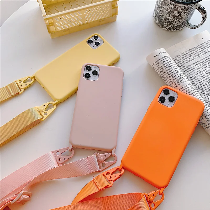 

Candy Woven cloth rope Lanyard case for iphone 11 12 Xs Pro Max Mini Necklace Lanyard cover for iPhone 7 8 Plus X XR SE 2020