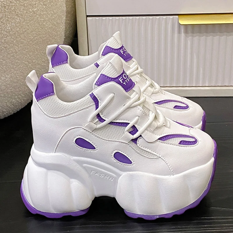 

Женские кроссовки со скрытым каблуком, летняя дышащая Спортивная обувь из сетчатого материала на платформе, женская обувь на толстой вулка...