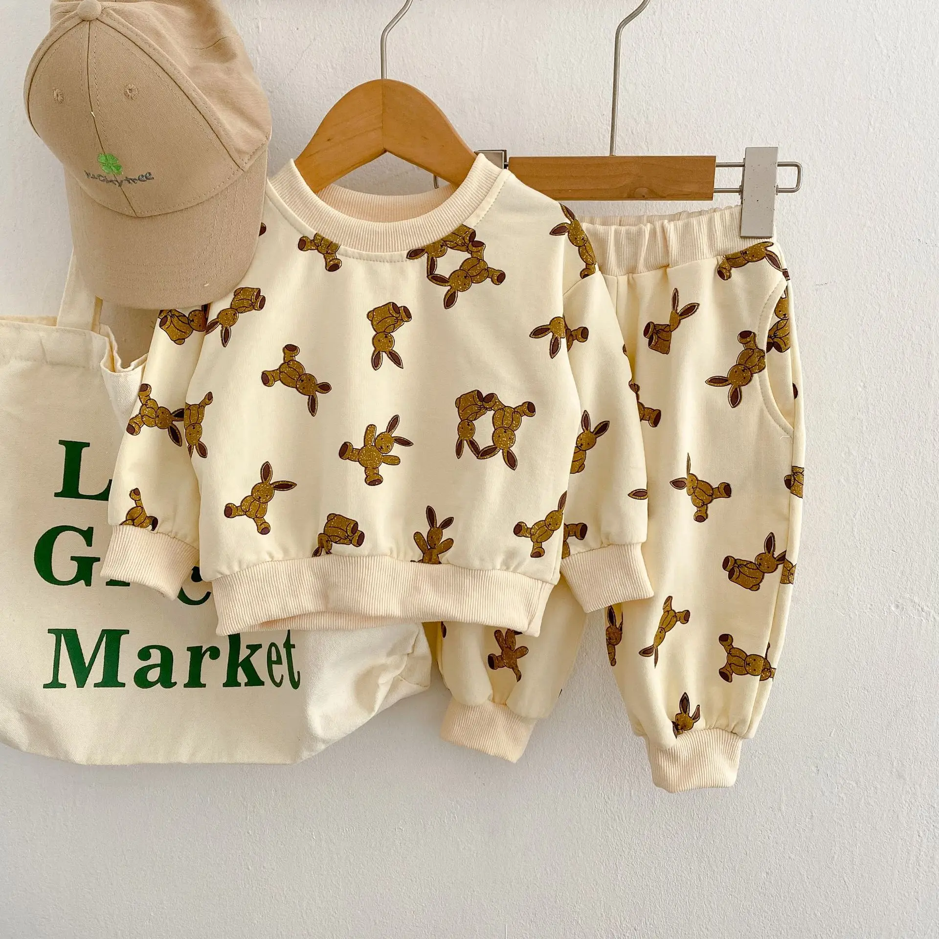 

2022 Autumn New Cute Sports Set Baby Girl Cartoon Rabbit Sweatshirts Pullover Tops And Loose Cotton Pants 2pc Suit