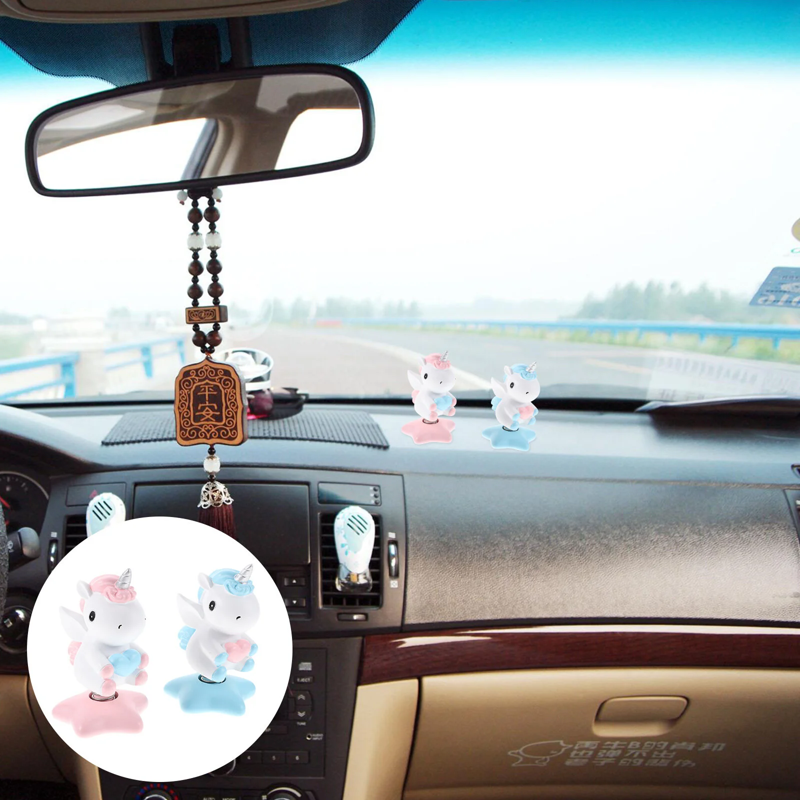 

2pcs Tabletop Cartoon Unicorn Statue Decoration Car Dashboard Shaking Head Unicorn Car Interior Decor