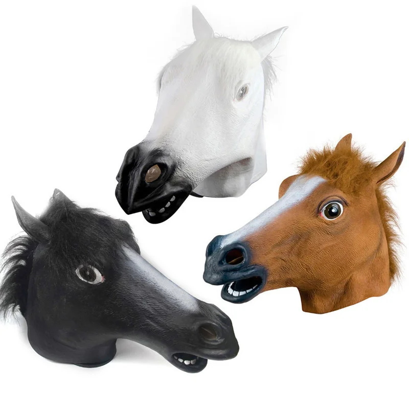

3 Colors Horse Head Mask Latex Animal Cosplay Props Crazy Festival Halloween
