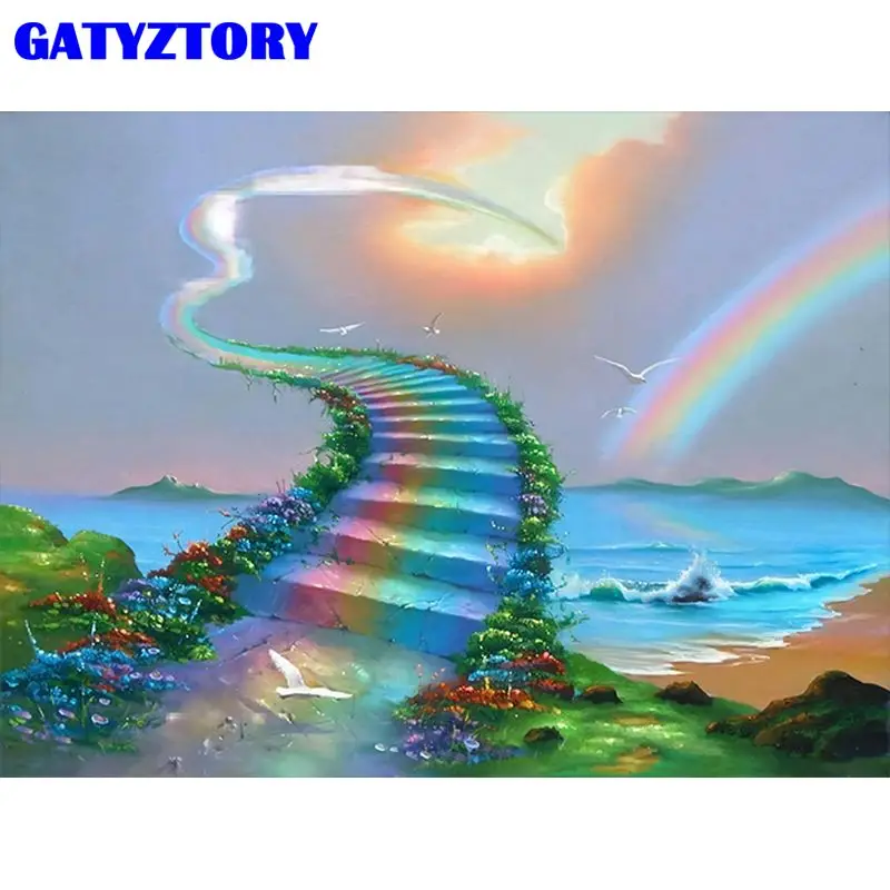 

GATYZTORY 5d алмазная живопись лестница с радугой, Алмазная мозаика, абстрактная вышивка пейзажа, ручная работа, подарок, домашний декор