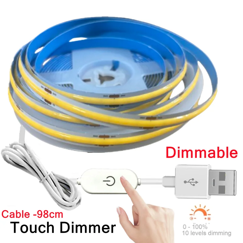 

Гибкая Светодиодная Лента COB 5В С Датчиком Диммирования, Питание От USB, Линейное Освещение Для Помещений