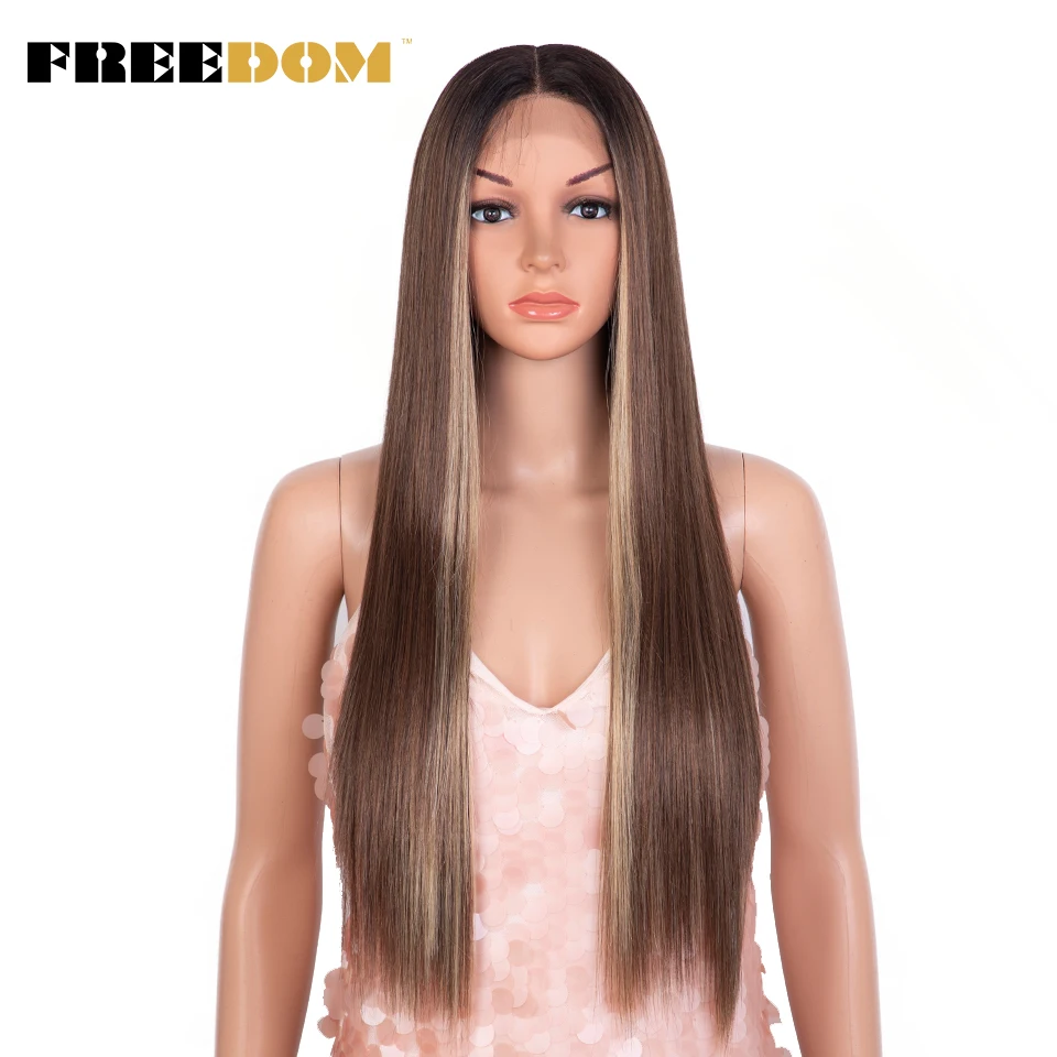 FREEDOM Synthetic Lace Front Wigs For Women 32 inch Long Straight Lace Wigs Ombre Blonde Ginger Highlight Colorful Cosplay Wigs