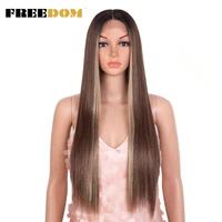 freedom synthetic lace front wigs for women 32 inch long straight lace wigs ombre blonde ginger highlight colorful cosplay wigs