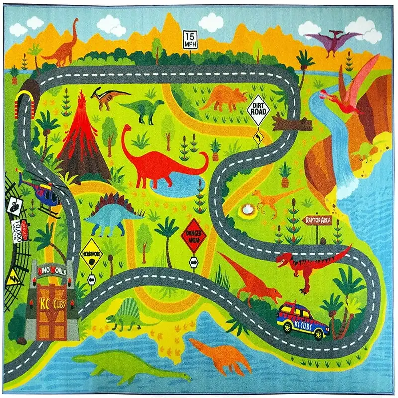 

Collection Dinosaur Dino Safari Road Map Educational Learning Area Rug Carpet for kids and Children Bedrooms and Playroom (3'3