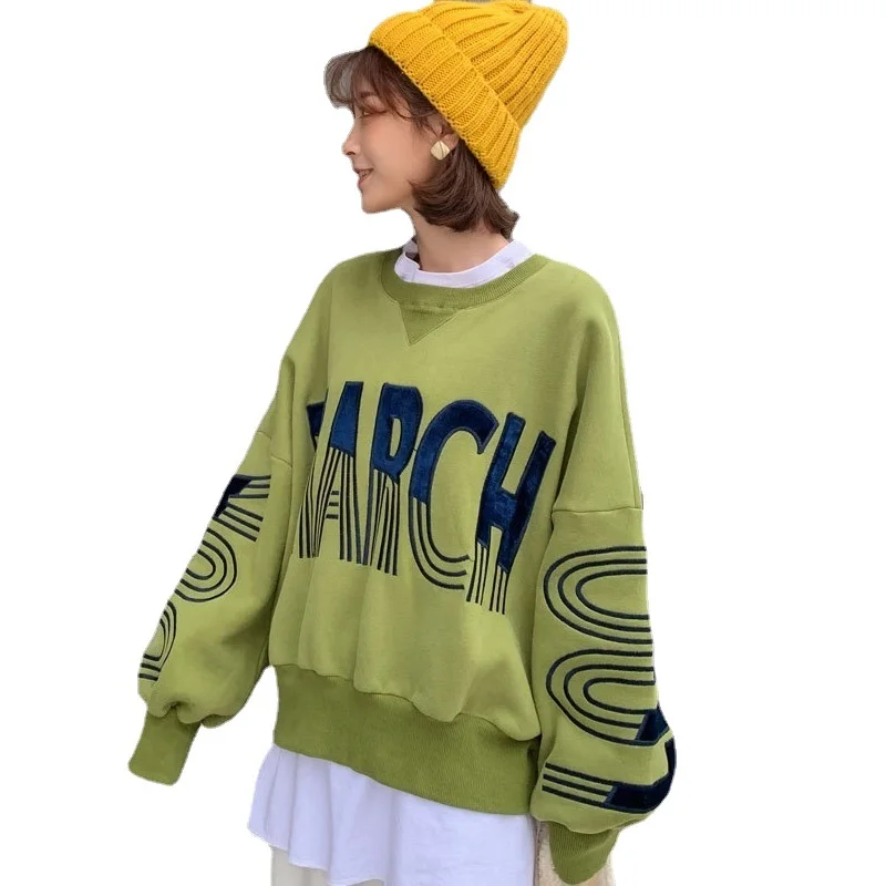 Retro Embroidered Sweatshirt Harajuku O-neck 2022 Spring Hoodies Korean Style Loose Printed Letter Long-sleeved Shirt