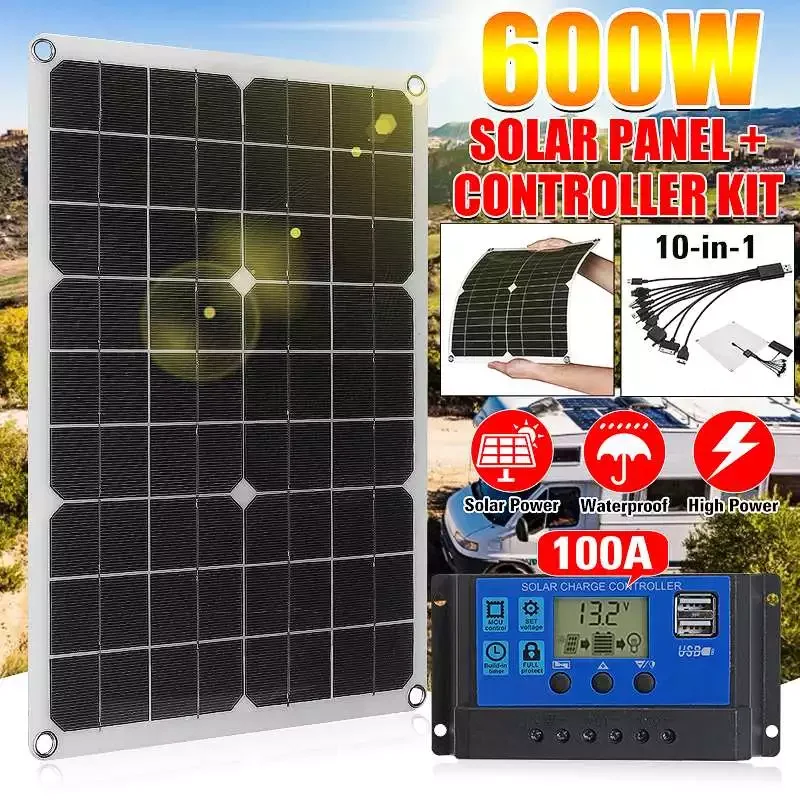 

2023New 600W Solar Panel Dual 12V USB With 60A 100A Controller Waterproof Solar Cells Poly Solar Cells for Car Yacht RV Battery