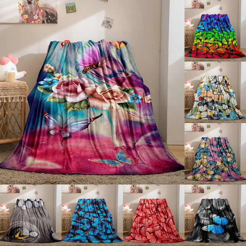 

Butterfly Pattern Throw Blankets Super Soft Printing Family Car and Sofa Flannel Blanket on The Bed Throws Summer Office Quilts