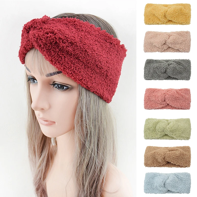 

Coral Fleece Cross Cross Top Knot Elastic Hair Bands For Women Soft Solid Color Turban Headbands Women Girls Hair Accessories