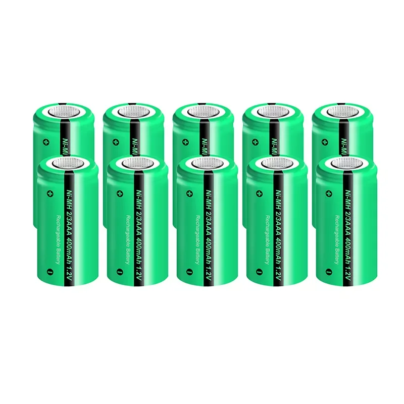 

10pcs 2/3 aaa battery 400mah 1.2v nimh 2 3 aaa rechargeable batteries flat top for solar light toys