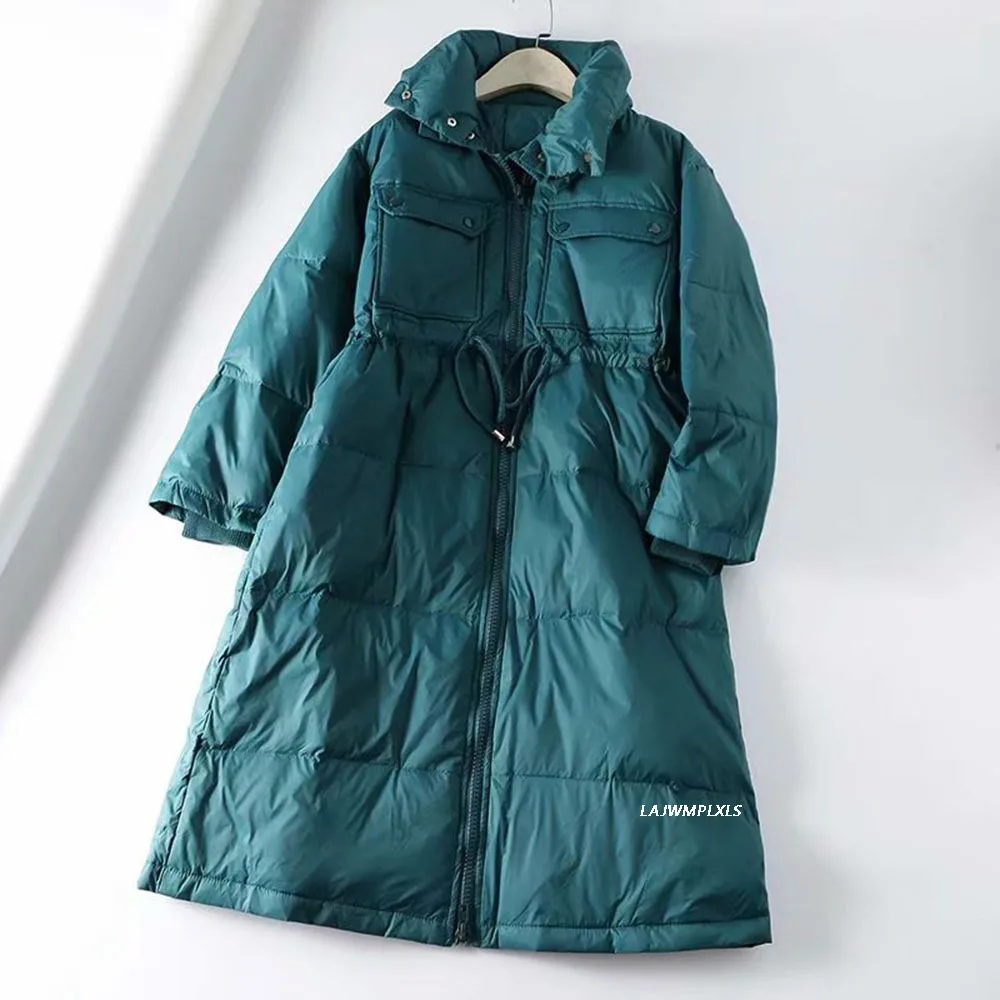 

New Winter Jacket Women Down Puffer Coat 2021 90% White Duck Warm Coat Stand Collar Loose Long Down Parka Female Snow Outwear